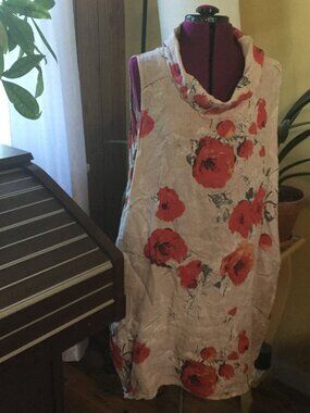 Me & Gee made in Italy 100% linen floral dress with pockets pink in color size L